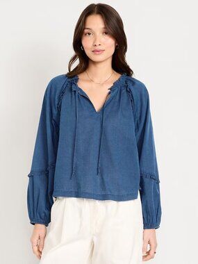 Old Navy Indigo Ruffle Peasant Blouse - Size Small